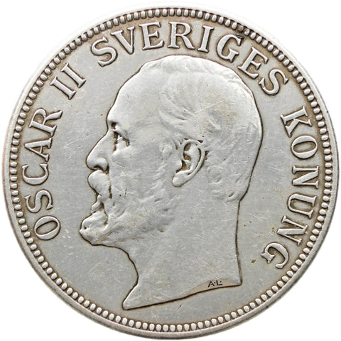 1907 2 Kronor Sweden Coin Oscar II Silver