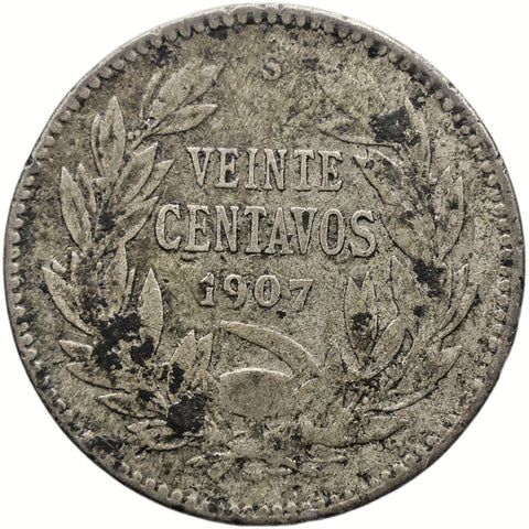 1907 20 Centavos Chile Coin Silver