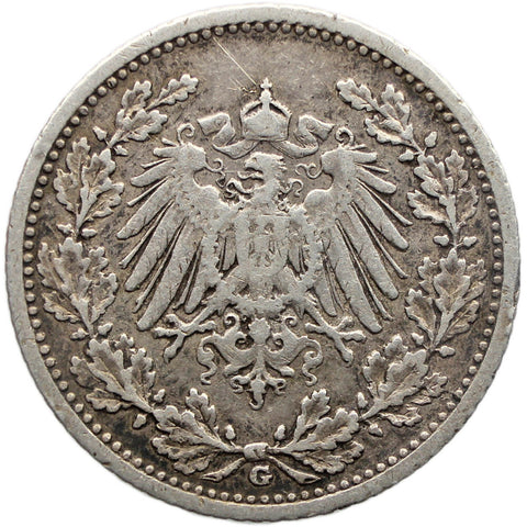 1907 G Half Mark Germany Coin Wilhelm II Silver Karlsruhe Mint