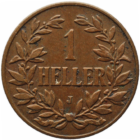 1907 J 1 Heller German East Africa Wilhelm II Coin Hamburg Mint