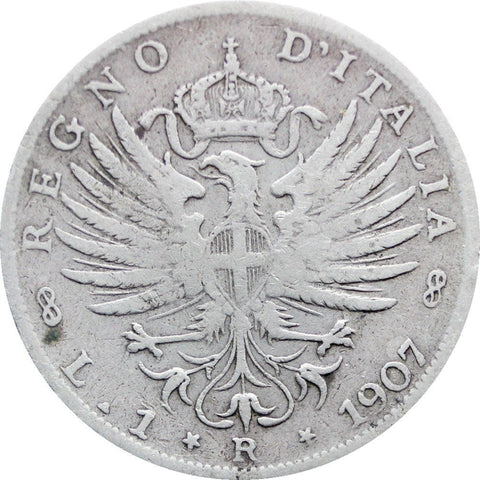 1907 R Lira Italy Vittorio Emanuele III Silver Coin