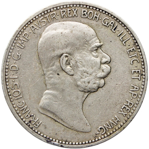 1908 1 Corona Austria Habsburg Coin Franz Joseph I Silver 60th Anniversary of the Reign