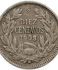 1908 10 Centavos Chile Coin
