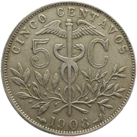 1908 5 Centavos Bolivia Coin