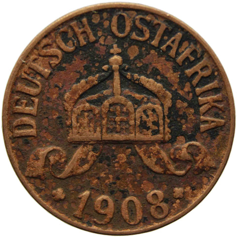 1908 J German East Africa Wilhelm II Bronze one Heller coin
