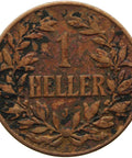 1908 J German East Africa Wilhelm II Bronze one Heller coin