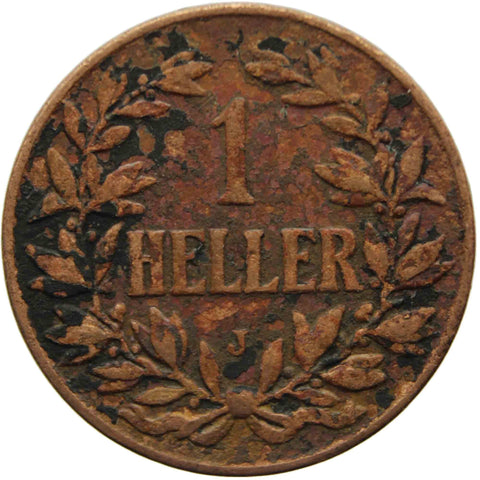 1908 J German East Africa Wilhelm II Bronze one Heller coin