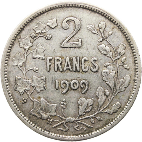 1909 2 Francs Belgium Coin Leopold II Silver French text