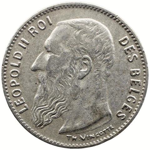 1909 50 Centimes Belgium Coin Leopold II Silver French text