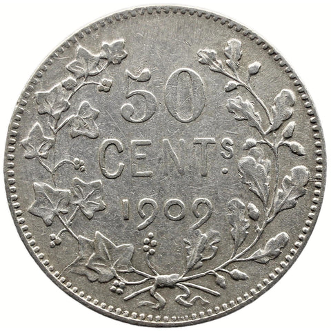 1909 50 Centimes Belgium Coin Leopold II Silver French text