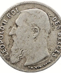 1909 50 Centimes Belgium Leopold II Coin Silver