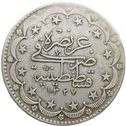 1909 AD (1327AH) Ottoman 20 Kurush Mehmed V Coin Silver Constantinople