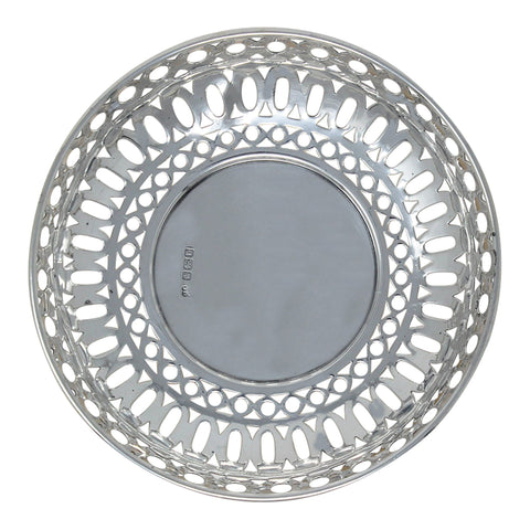 1909 Antique Edwardian Era Sterling Silver Pierced Dish Silversmiths Hukin & Heath (John Thomas Heath John Hartshorne Middleton) Sheffield
