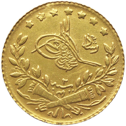 1910 25 Kurus Ottoman Empire Gold Coin Mehmed V AH1327