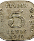 1910 5 Cents Ceylon Edward VII Coin