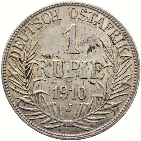 1910 J One Rupie German East Africa Wilhelm II Coin Silver Hamburg Mint