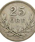 1910 W 25 Öre Sweden Coin Gustaf V Silver Large Crown