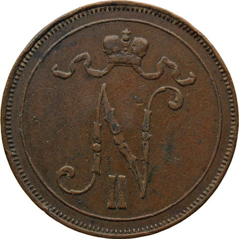 1911 10 Pennia Finland Coin Nicholas II