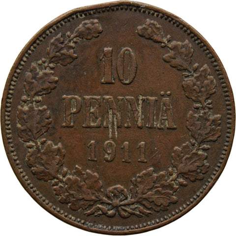 1911 10 Pennia Finland Coin Nicholas II