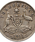 1911 3 Pence Australia Coin George V Silver London Mint