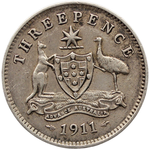 1911 3 Pence Australia Coin George V Silver London Mint