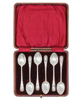 1911 Antique George V Era Sterling Silver Set Six Coffee Spoons with original Case Silversmith Frank Wood Sheffield Hallmarks