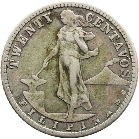 1912 S 20 Centavos Philippines Coin Silver U.S. Administration