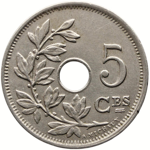1913 5 Centimes Belgium Coin Albert I French text