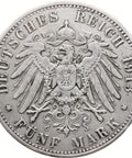 1913 A 5 Mark Prussia Coin Germany Wilhelm II Silver Berlin Mint