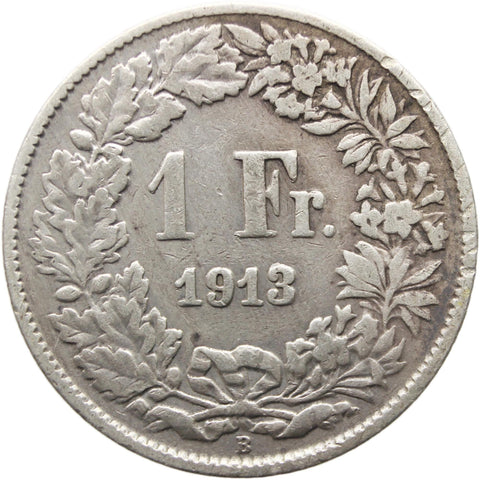 1913 One Franc Switzerland Coin Silver Helvetia