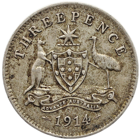 1914 3 Pence Australia Coin George V Silver London Mint