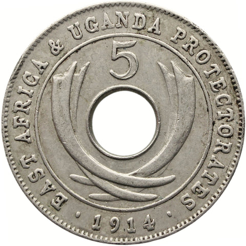 1914 5 Cents Uganda Coin East Africa George V