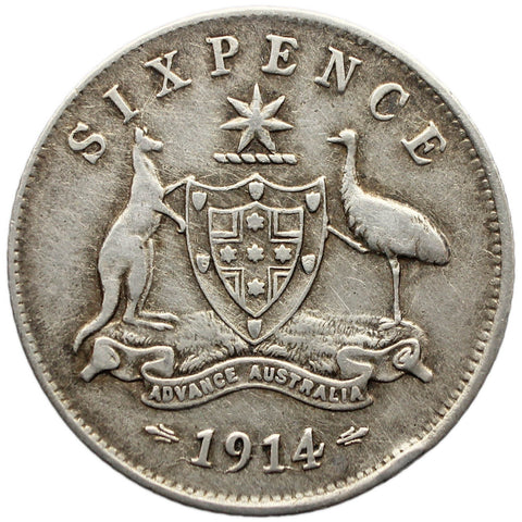 1914 6 Pence Australia Coin George V Silver London Mint