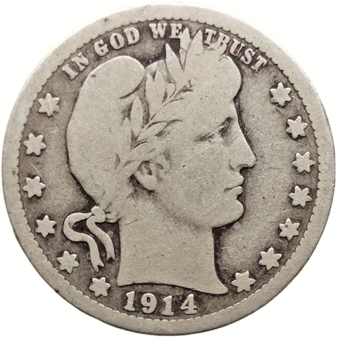 1914 D Quarter Dollar Barber USA Coin Silver