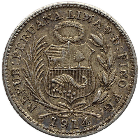 1914 FG Half Dinero Peru Coin Silver
