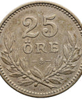 1914 W 25 Öre Sweden Coin Gustaf V Silver