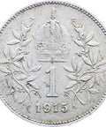 1915 1 Corona Austria – Habsburg Franz Joseph I Silver Coin