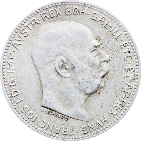 1915 1 Corona Austria – Habsburg Franz Joseph I Silver Coin