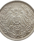 1915 A Germany Half Mark Wilhelm II Coin Silver (type 2 - small shield) Berlin Mint