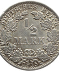 1915 A Germany Half Mark Wilhelm II Coin Silver (type 2 - small shield) Berlin Mint