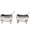 1915 Antique George V Era Sterling Silver Two Salt Pots and Two Spoons with Original Case Silversmith James Deakin & Sons Chester Hallmarks