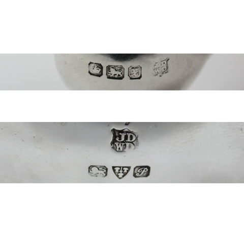 1915 Antique George V Era Sterling Silver Two Salt Pots and Two Spoons with Original Case Silversmith James Deakin & Sons Chester Hallmarks