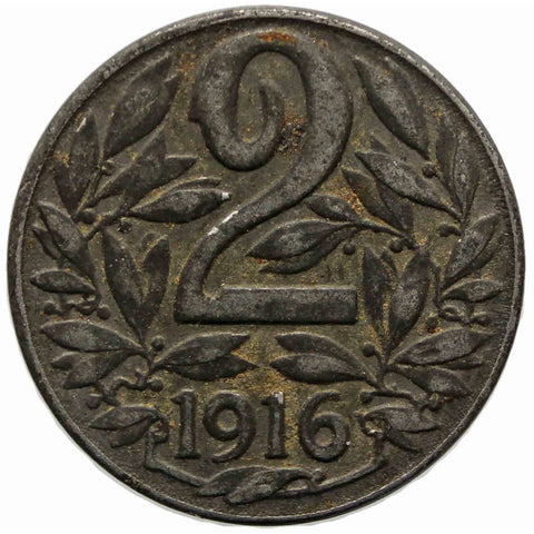 1916 2 Heller Austria Coin Karl I