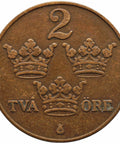 1916 2 Öre Sweden Coin Gustaf V short 6