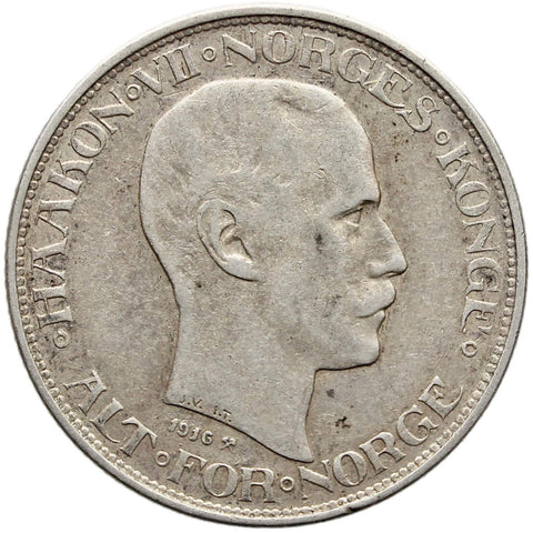 1916 50 Ore Norway Coin Haakon VII Silver