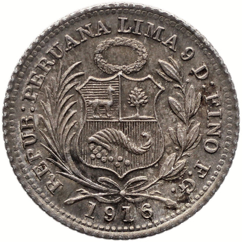 1916 FG Half Dinero Peru Coin Silver