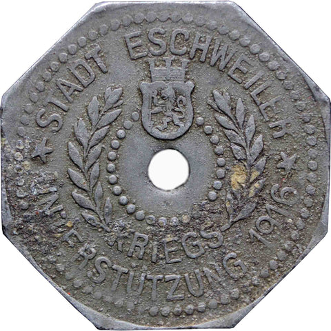 1916 Germany 50 Pfennig Stad Eschweiler Coin Rheinprovinz