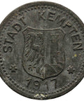 1917 10 Pfennig German Coin Kempten Stadt, Bayern Notgeld