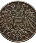 1917 2 Heller Austria Coin Karl I
