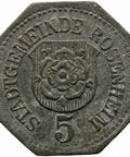 1917 5 Pfennig German Coin Rosenheim Stadt, Bayern Notgeld